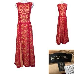 Tadashi Shoji Red Floral Lace Maxi Dress